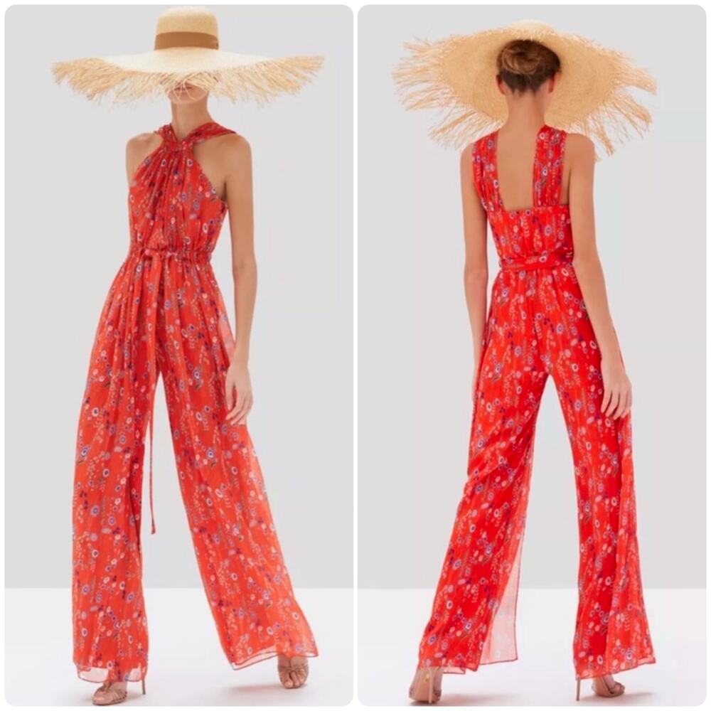 Alexis Vibrant Red Floral Halter Jumpsuit